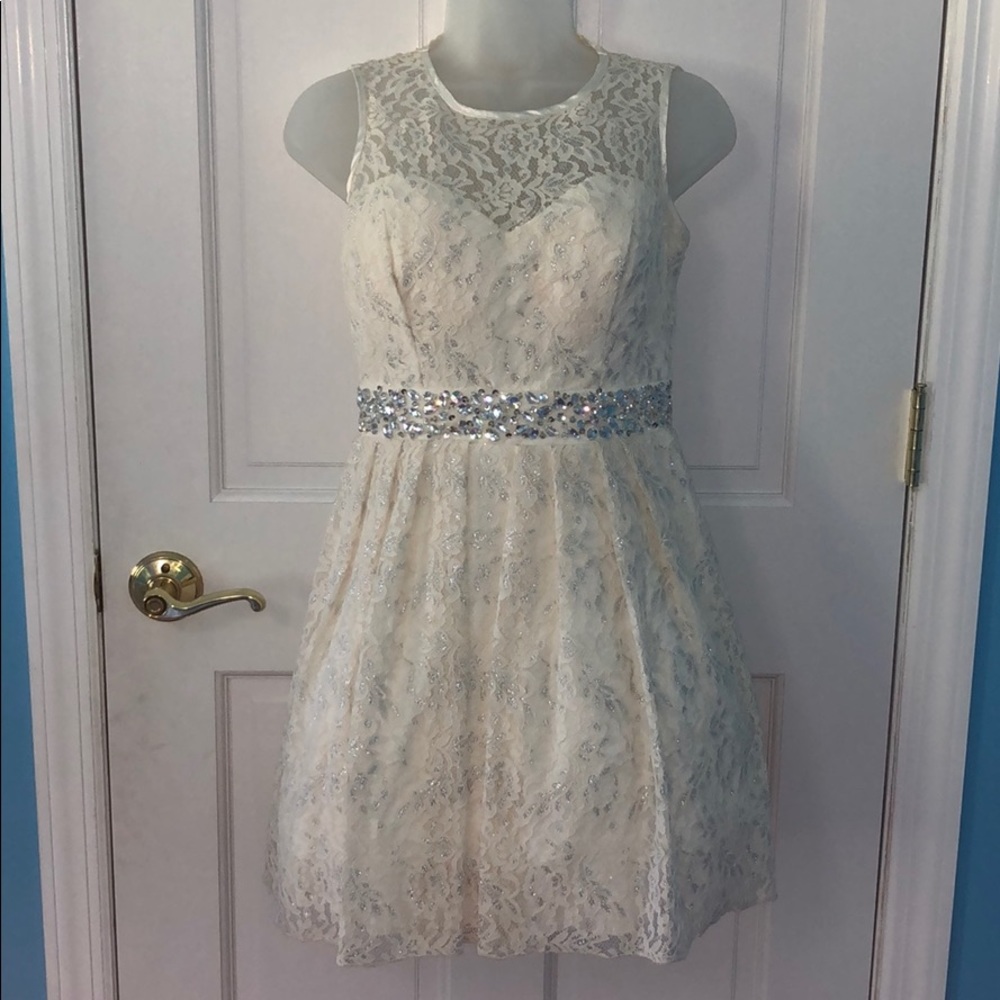 Camille La Vie White Lace Sparkle Dress